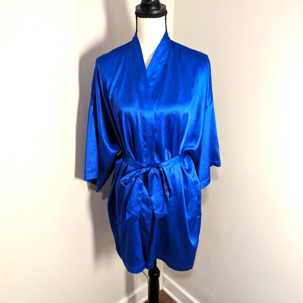 RARE Victoria's secret royal blue satin robe kimono one size